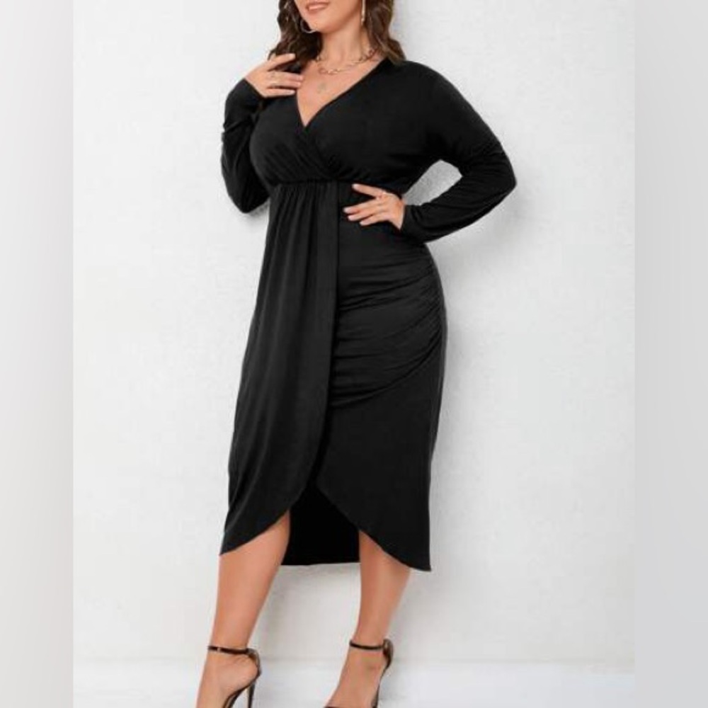 SHEIN Black Long Sleeve Draped Dress